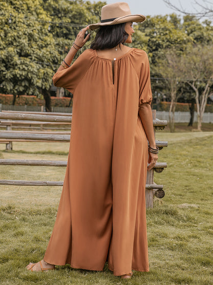 Scoop Neck Half Sleeve Wide Leg Jumpsuit-Angel Casuals