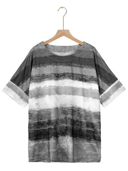 Full Size Color Block Round Neck Half Sleeve T-Shirt-Angel Casuals