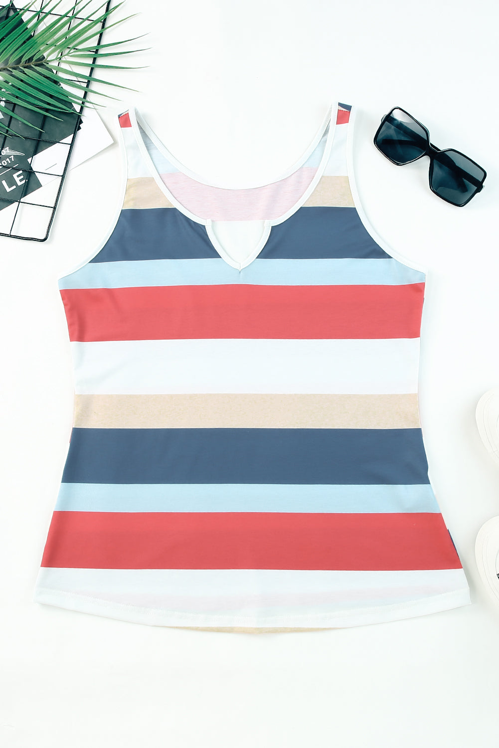 Striped Notched Neck Tank-Angel Casuals