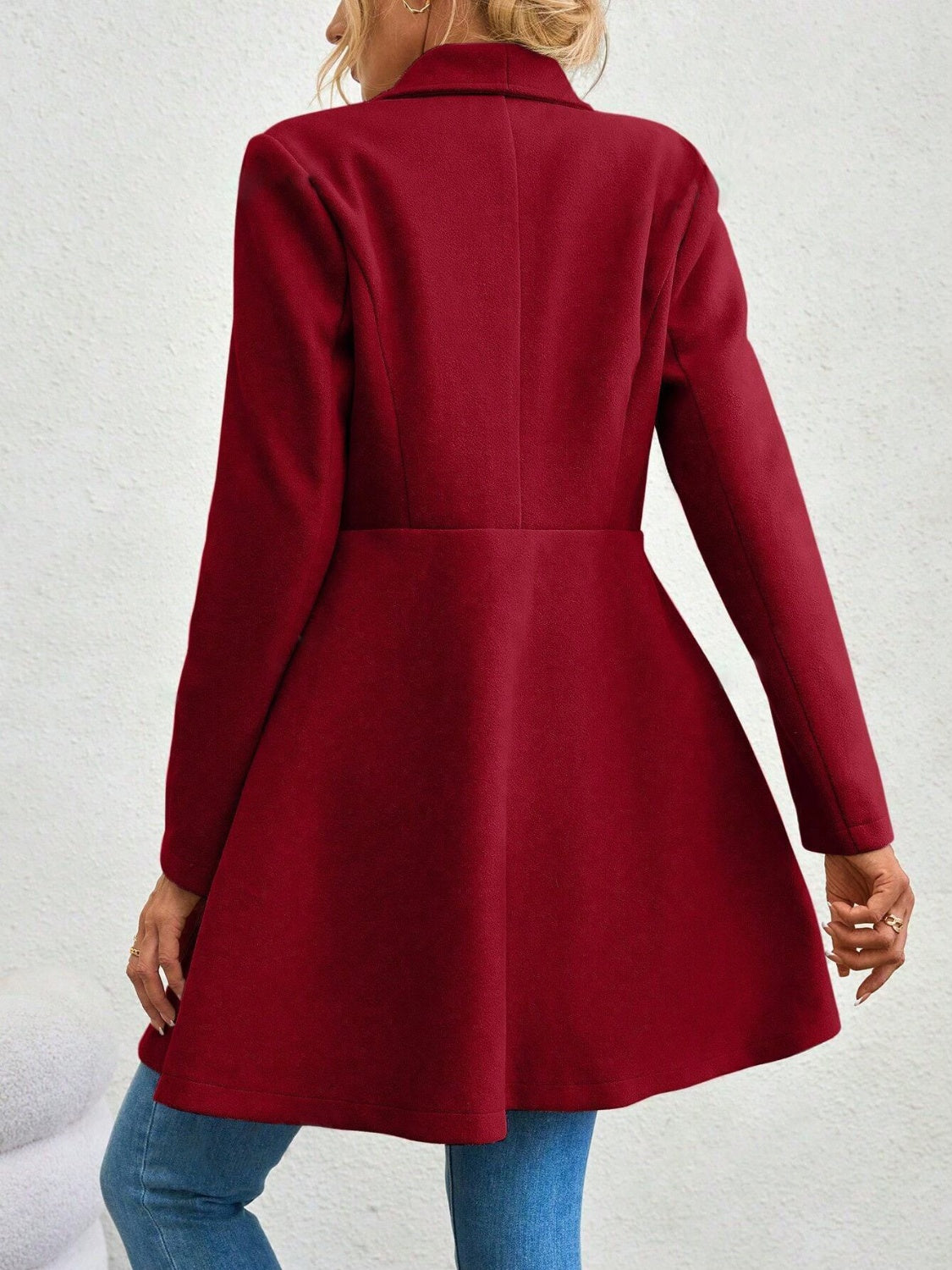 Collared Neck Button Up Long Sleeve Coat-Angel Casuals