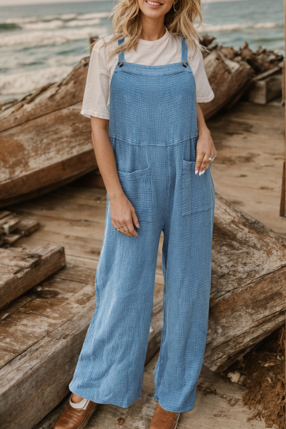 Full Size Wide Leg Front Pocket Jumpsuit-Angel Casuals