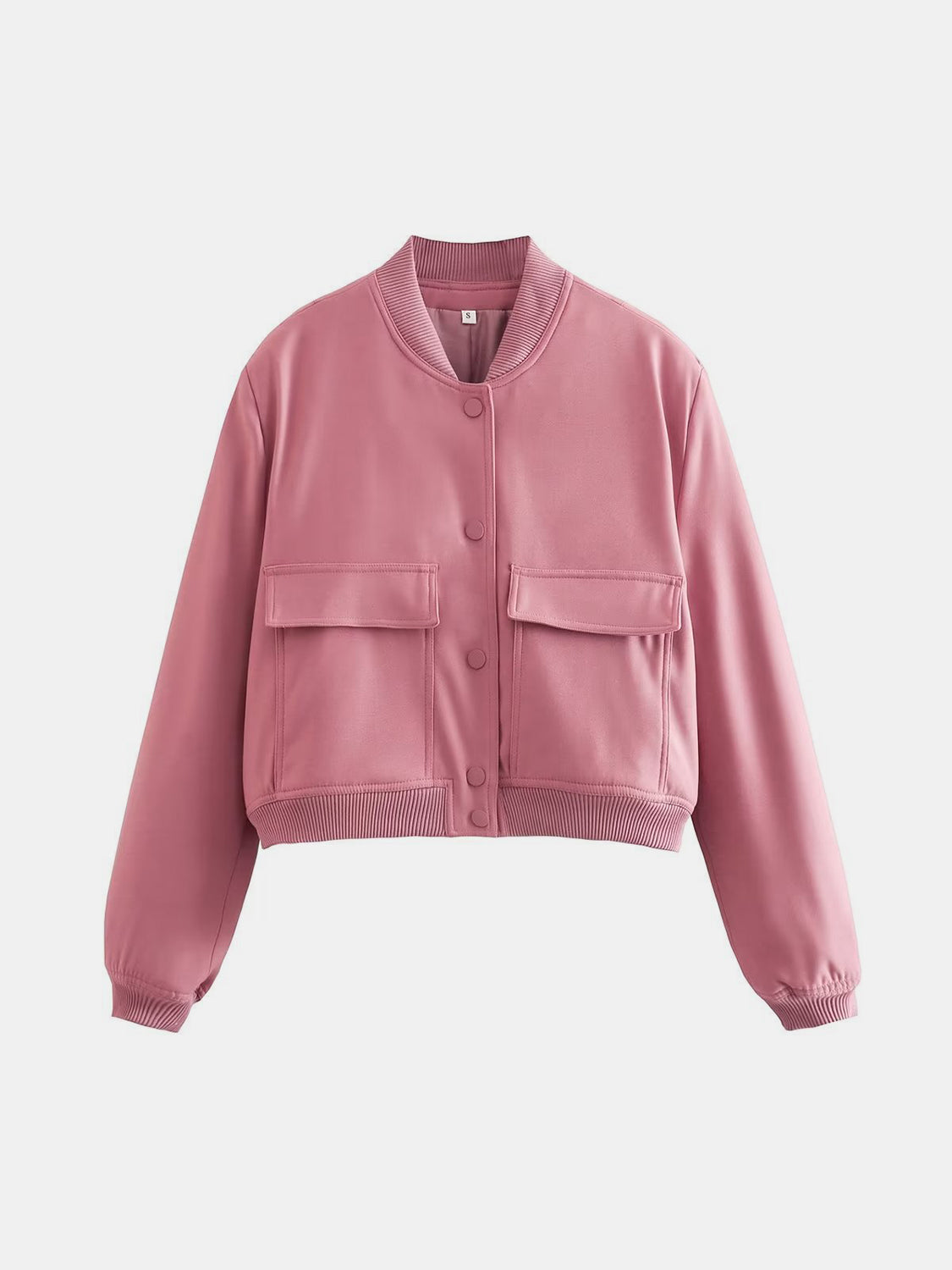 Pocketed Snap Down Baseball Collar Jacket-Angel Casuals