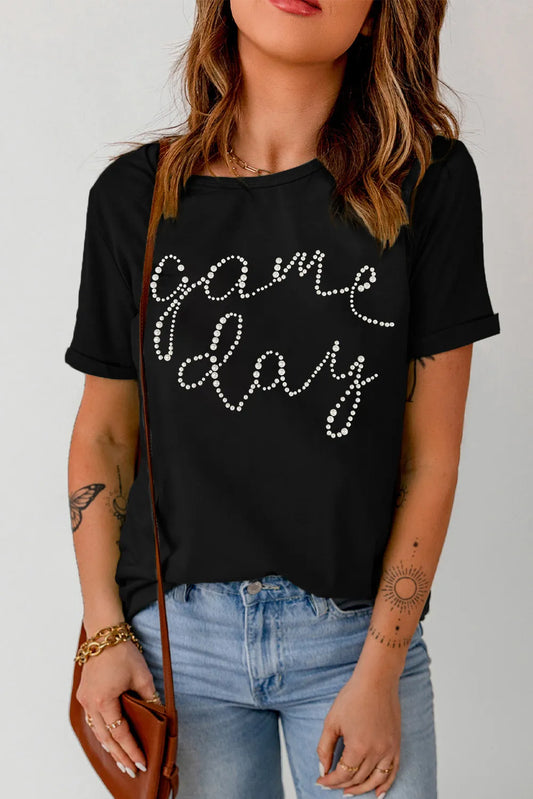 Full Size GAME DAY Round Neck Short Sleeve T-Shirt-Angel Casuals