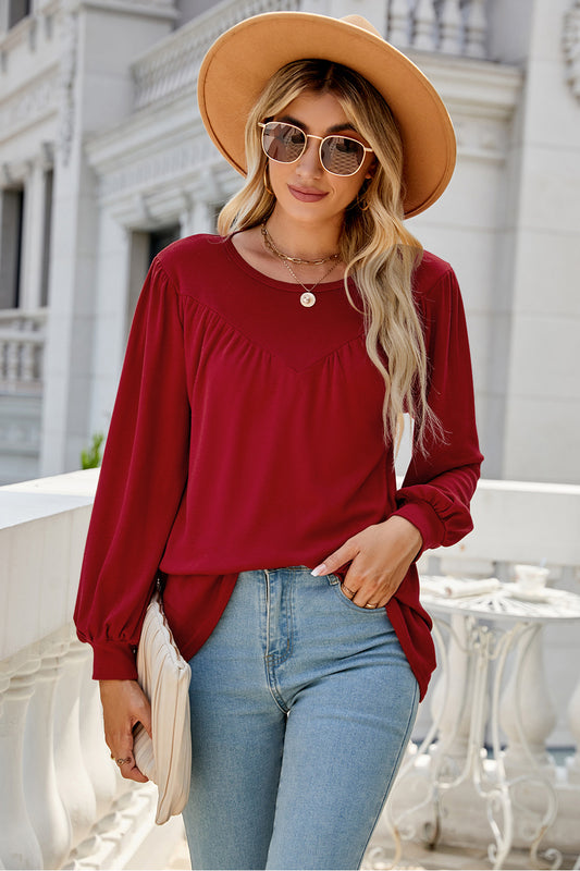 Round Neck Long Sleeve Top-Angel Casuals