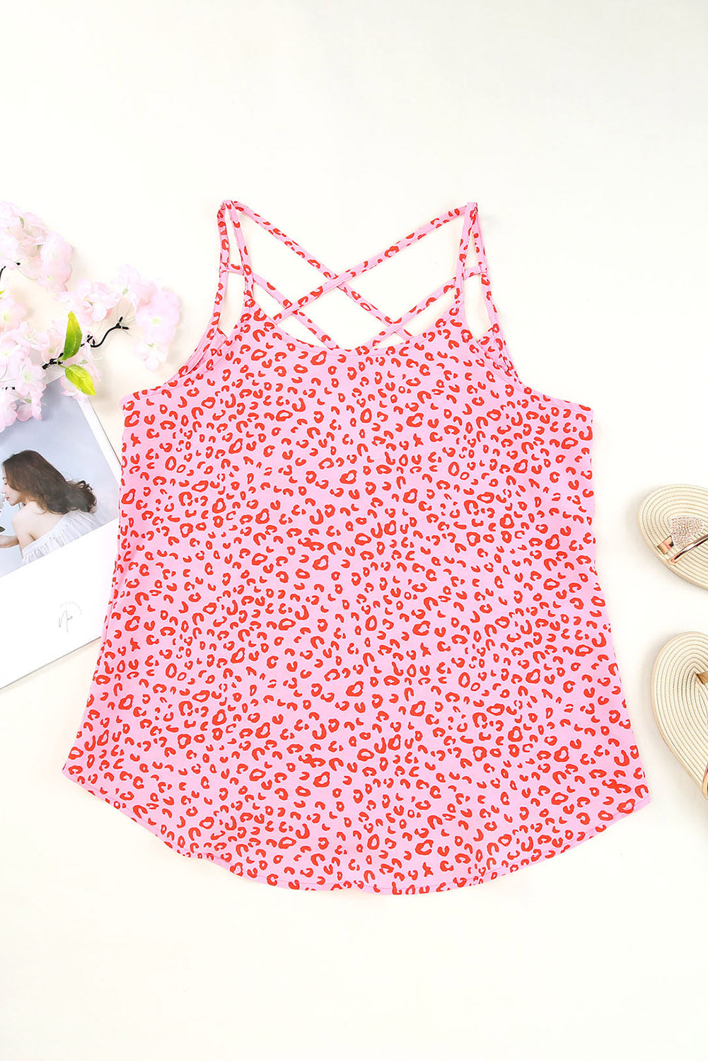 Cutout Leopard Round Neck Tank-Angel Casuals