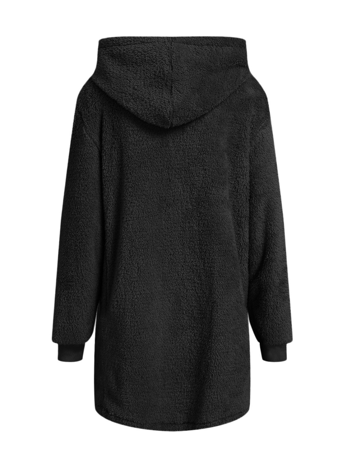 Fuzzy Pocketed Zip Up Long Sleeve Hooded Jacket-Angel Casuals