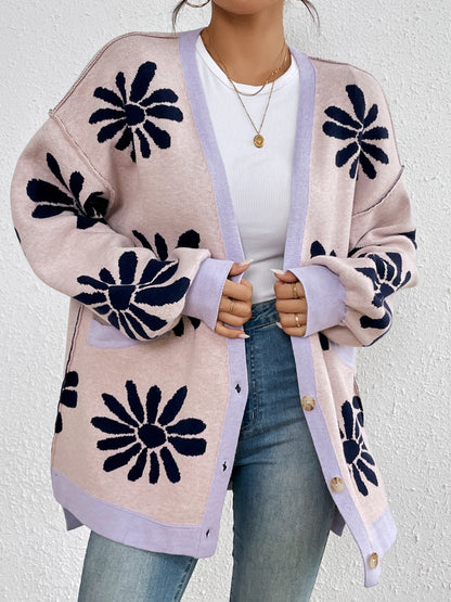 Contrast Dropped Shoulder Long Sleeve Cardigan-Angel Casuals