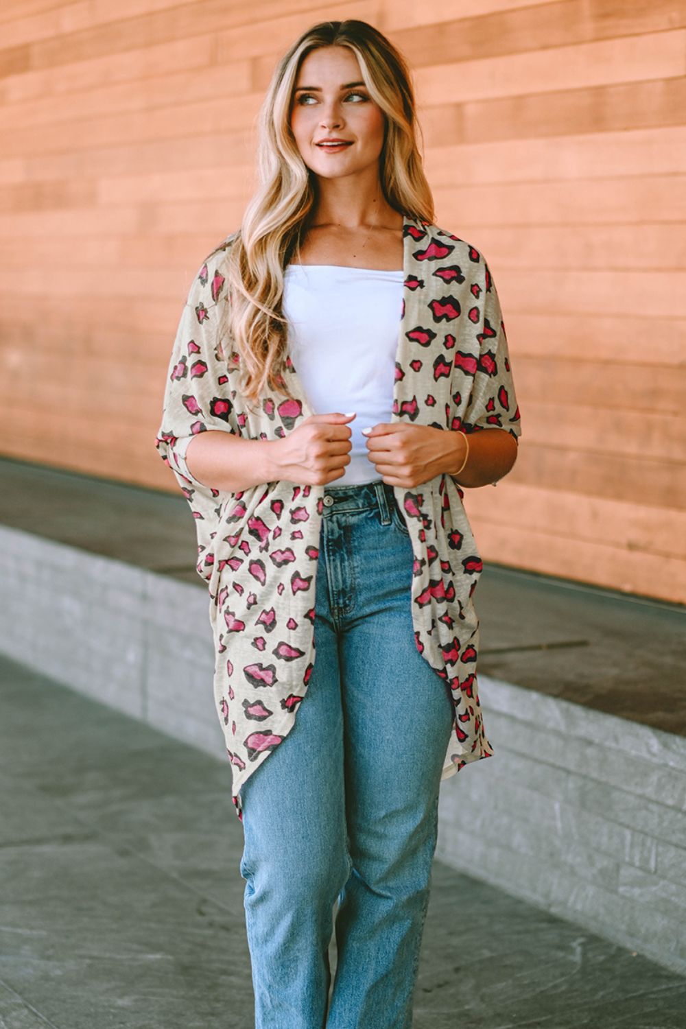 Printed Open Front Half Sleeve Cardigan-Angel Casuals