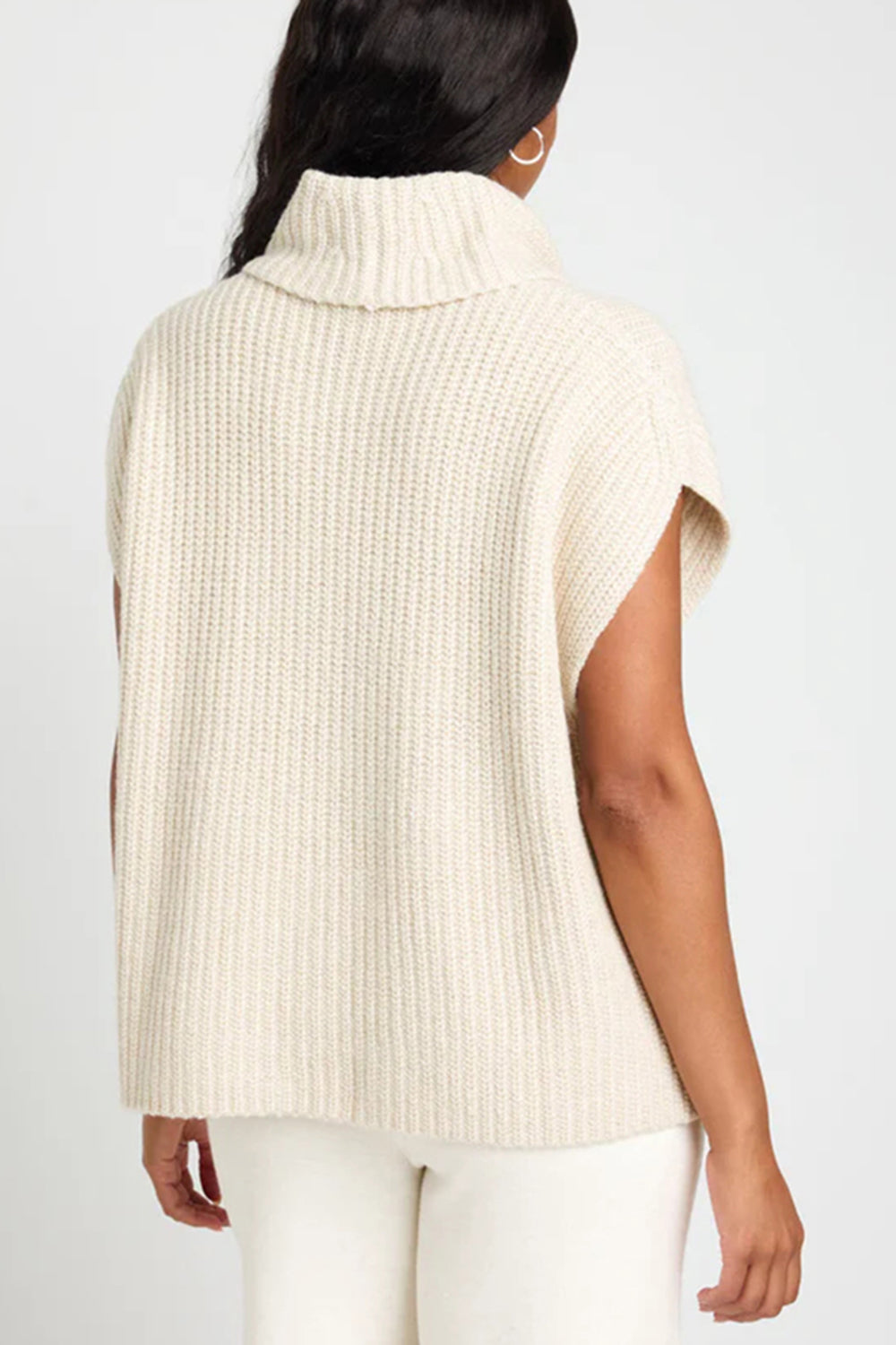 Slit Turtleneck Cap Sleeve Sweater-Angel Casuals