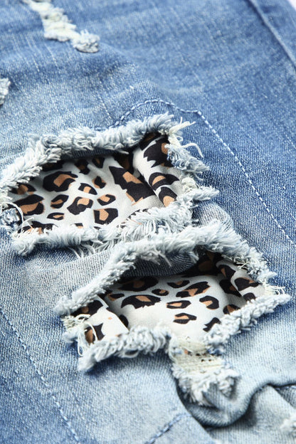 Leopard Distressed Pocketed Straight Jeans-Angel Casuals