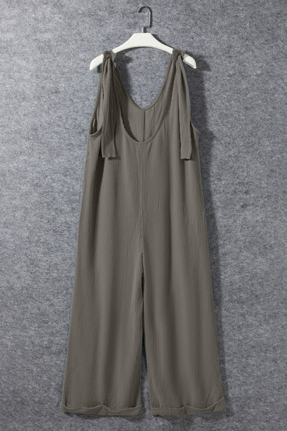 Ribbed V-Neck Wide Leg Jumpsuit with Pockets-Angel Casuals