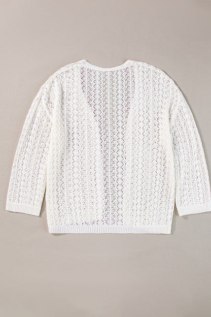 Openwork Open Front Dropped Shoulder Cardigan-Angel Casuals