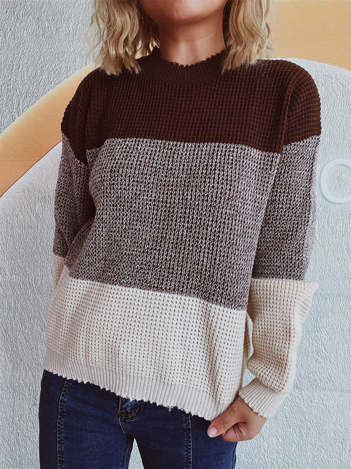 Color Block Long Sleeve Sweater-Angel Casuals