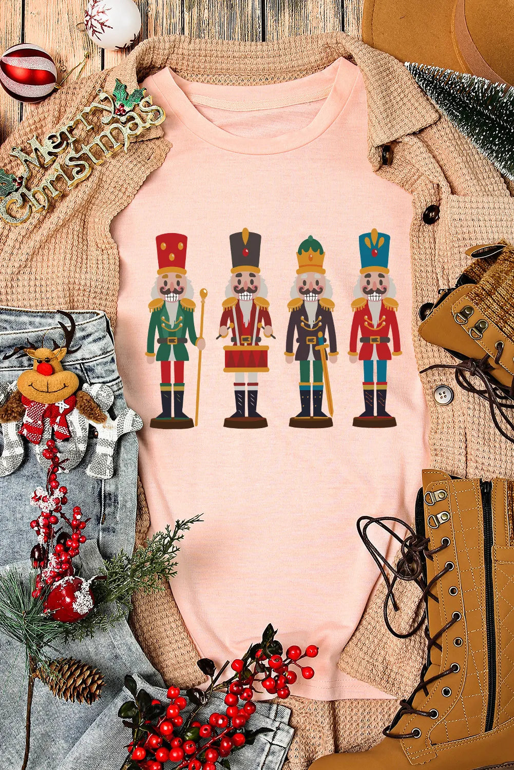 Nutcracker Round Neck Short Sleeve T-Shirt-Angel Casuals