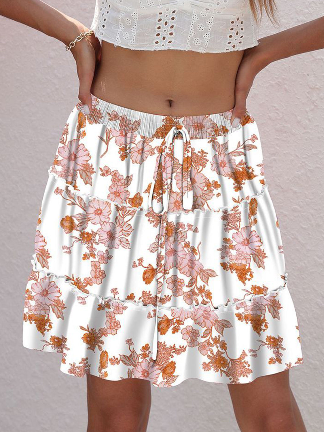 Printed Elastic Waist Mini Skirt-Angel Casuals