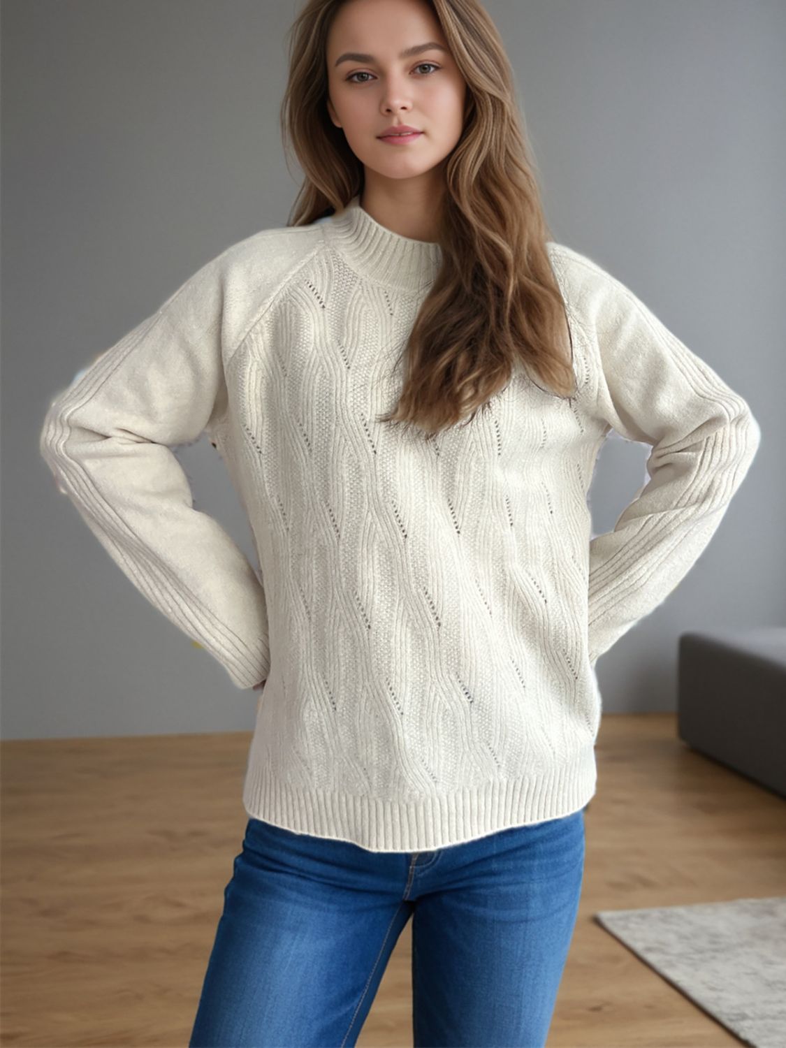 Mock Neck Long Sleeve Sweater-Angel Casuals