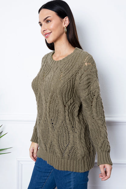 Round Neck Dropped Shoulder Sweater-Angel Casuals