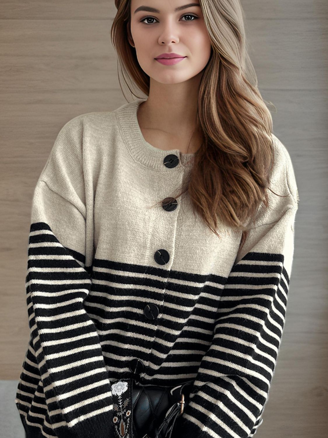 Striped Button Down Long Sleeve Cardigan-Angel Casuals
