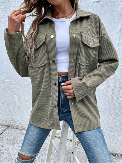 Snap Down Collared Neck Drop Shoulder Jacket-Angel Casuals
