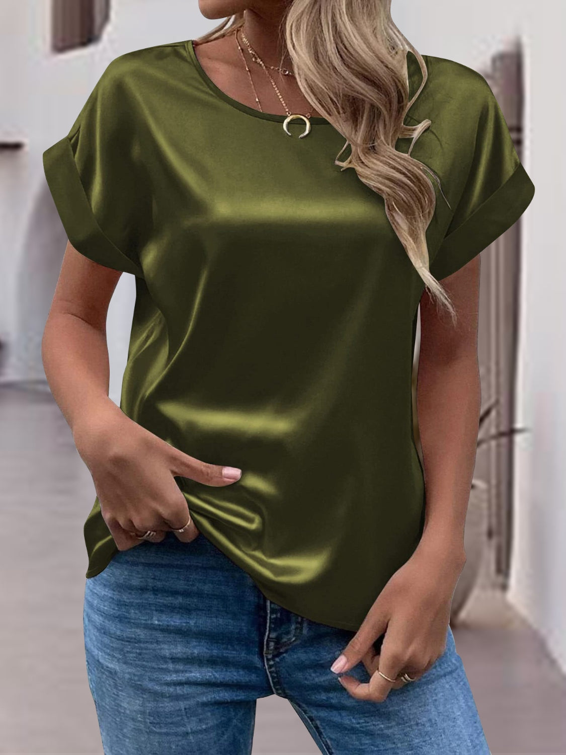Round Neck Short Sleeve T-Shirt-Angel Casuals