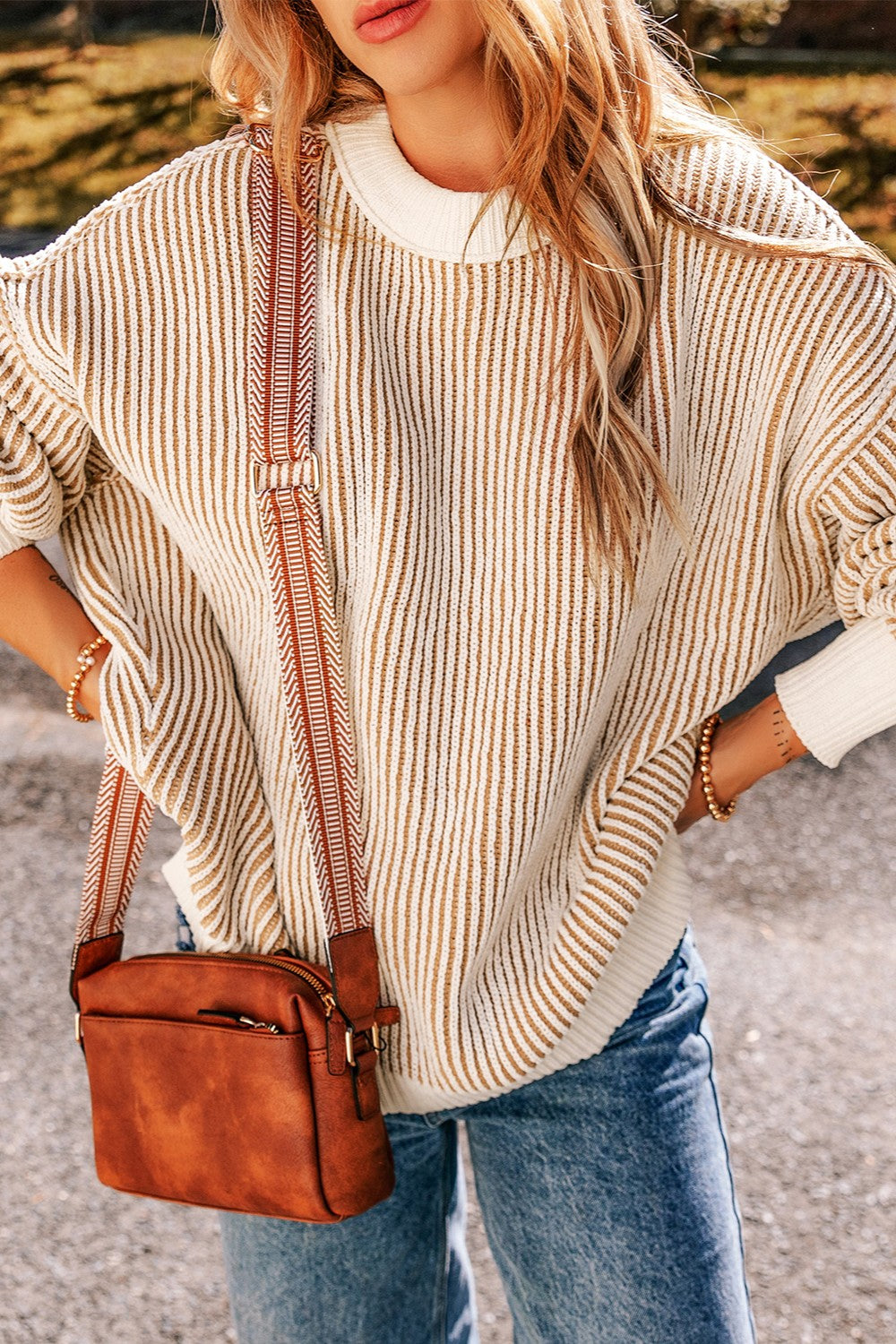 Round Neck Dropped Shoulder Sweater-Angel Casuals