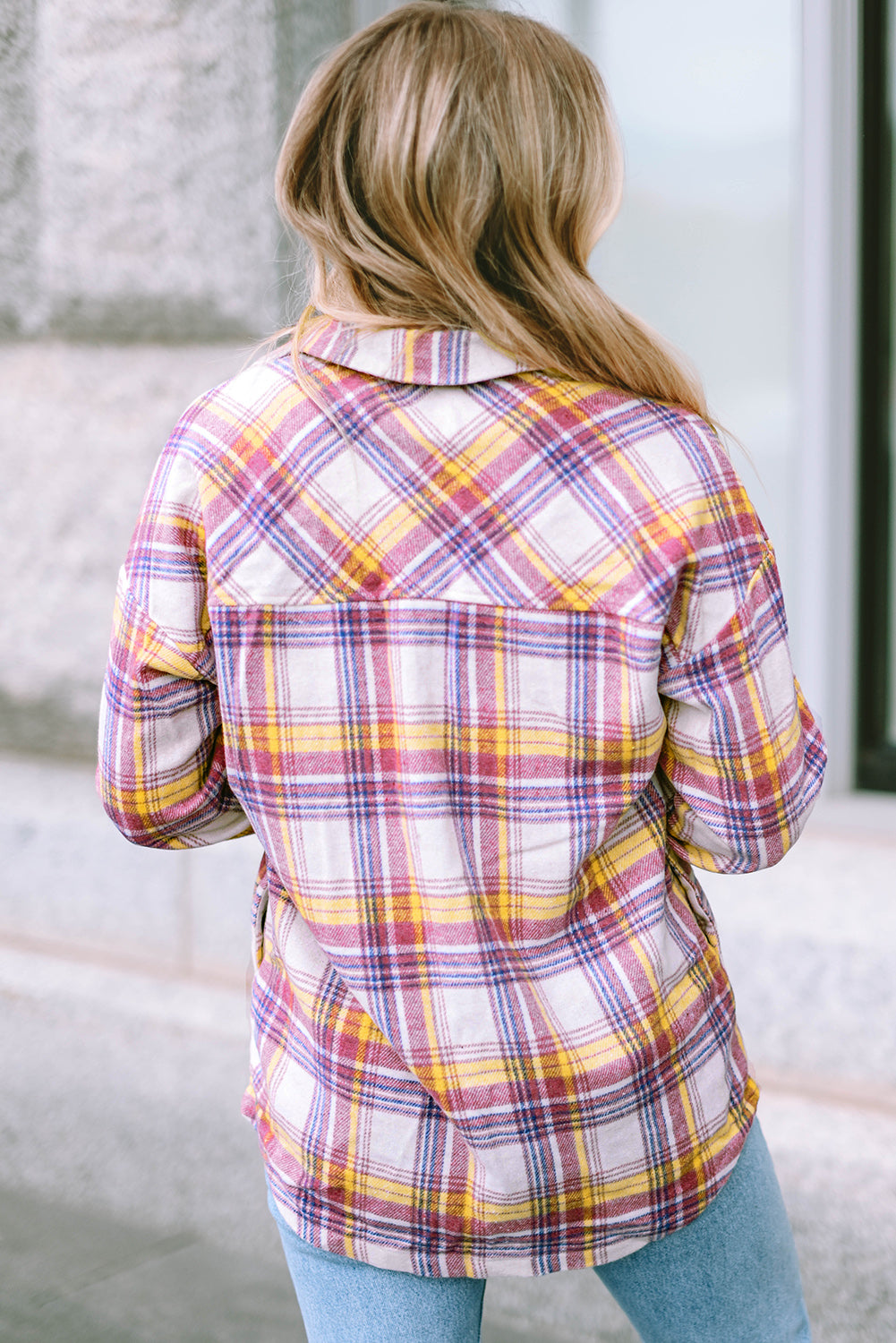 Plaid Button Down Collared Jacket-Angel Casuals