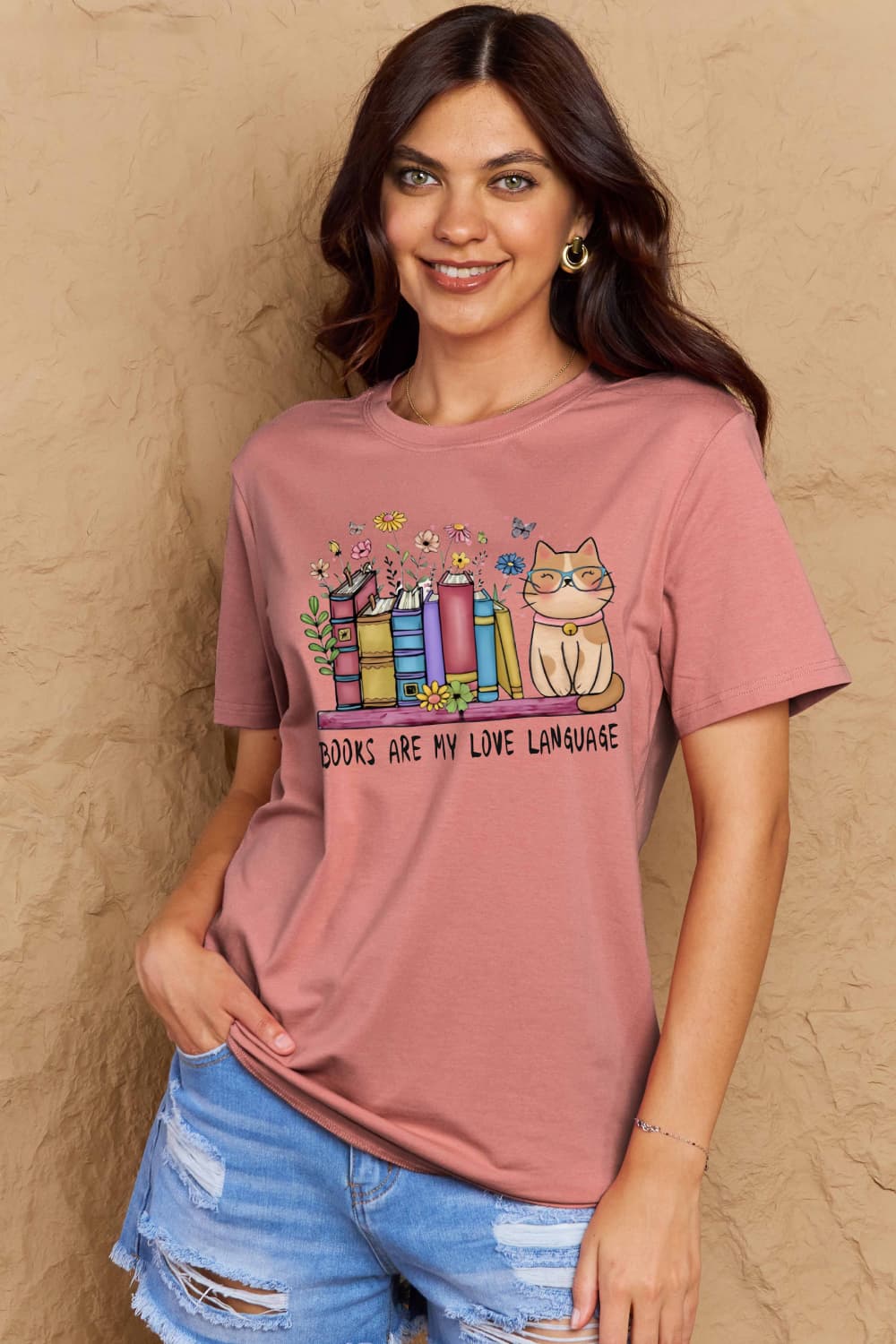 Simply Love Full Size BOOKS ARE MY LOVE LANGUAGE Graphic Cotton Tee-Angel Casuals