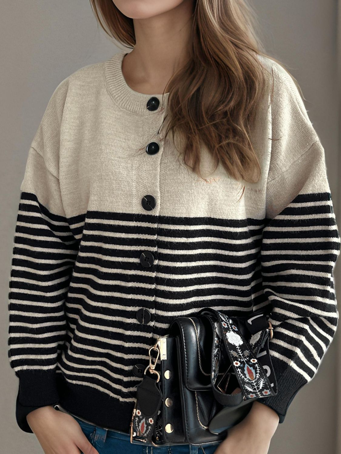Striped Button Down Long Sleeve Cardigan-Angel Casuals