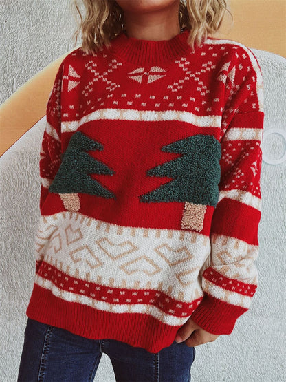 Christmas Tree Mock Neck Long Sleeve Sweater-Angel Casuals