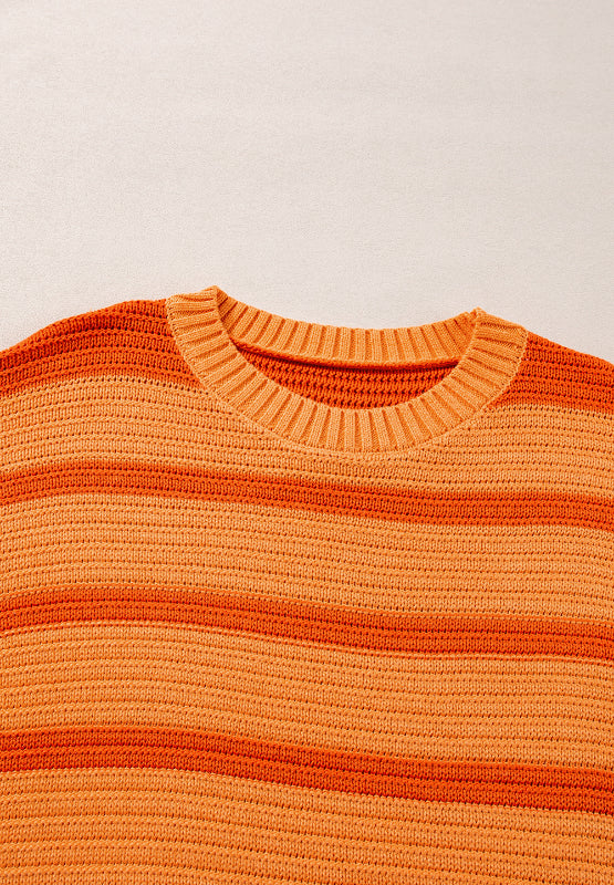 Striped Round Neck Long Sleeve Sweater-Angel Casuals