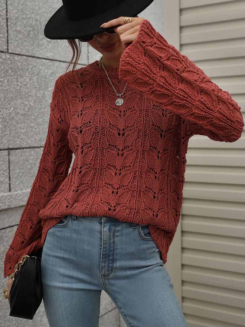 Openwork Dropped Shoulder Knit Top-Angel Casuals