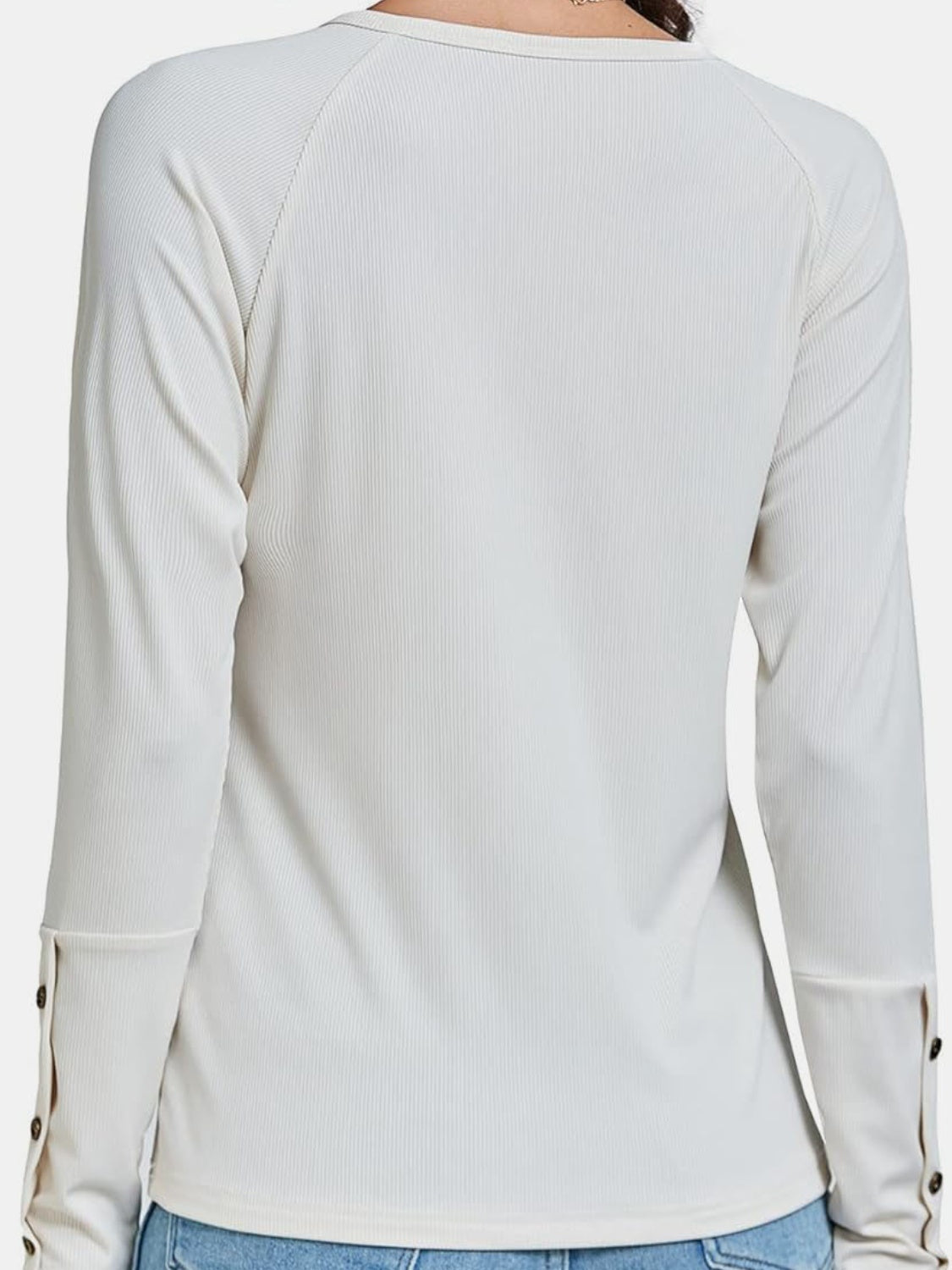 Decorative Button V-Neck Long Sleeve T-Shirt-Angel Casuals