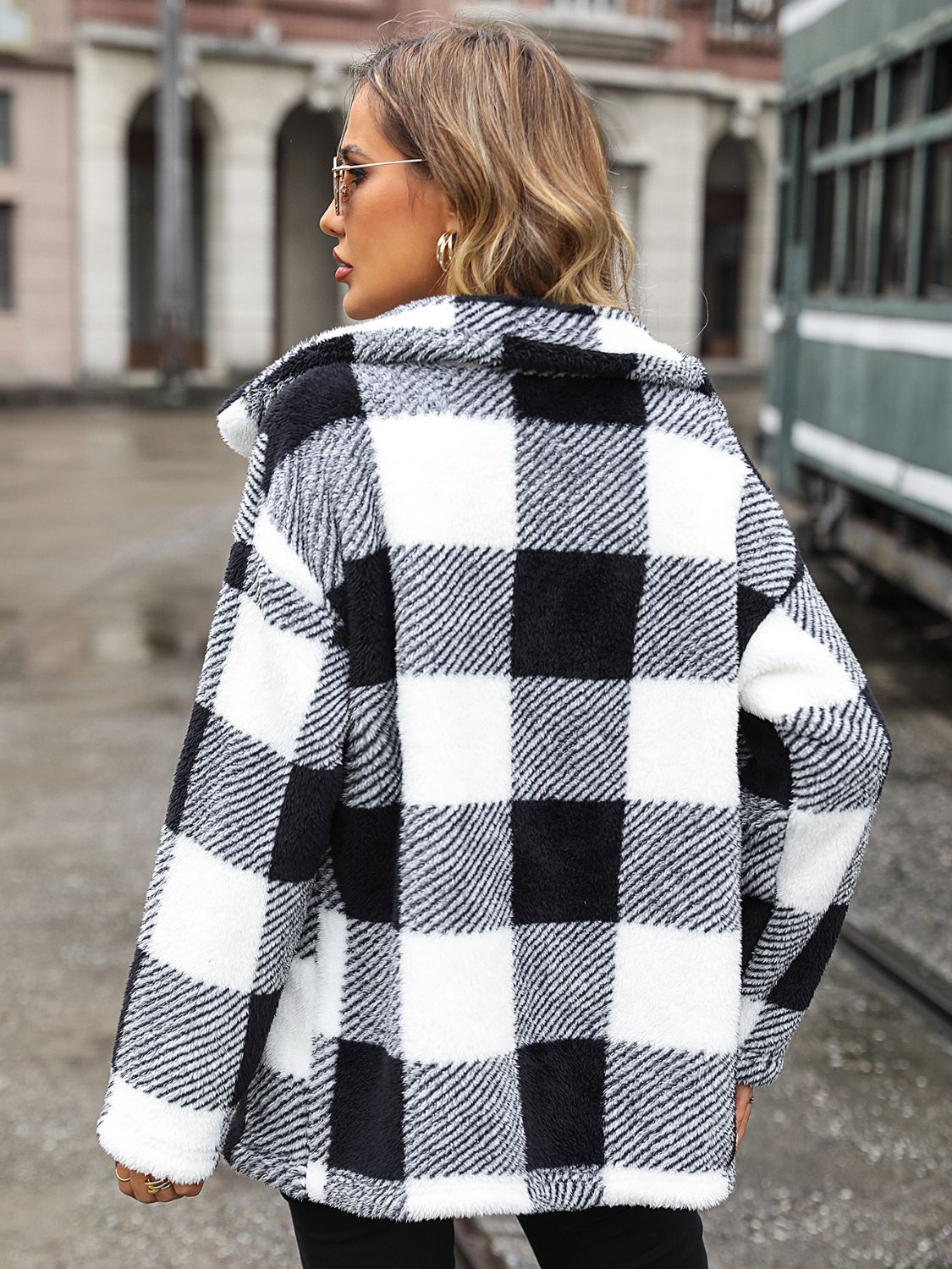 Plaid Collared Neck Button Down Jacket-Angel Casuals