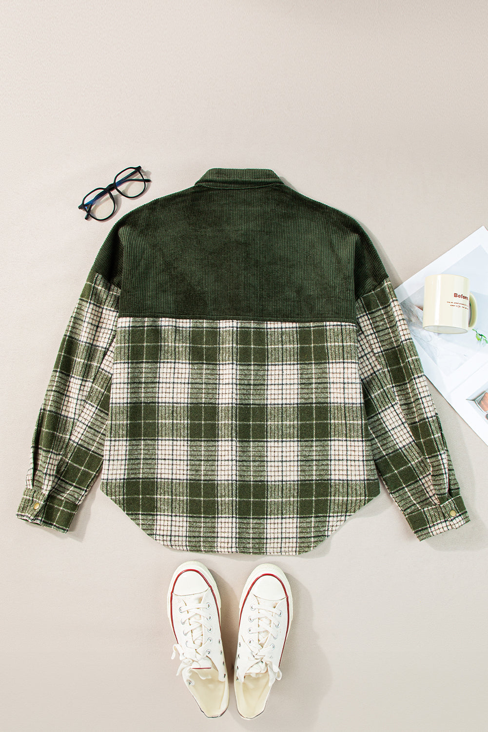 Snap Down Collared Neck Plaid Shacket-Angel Casuals