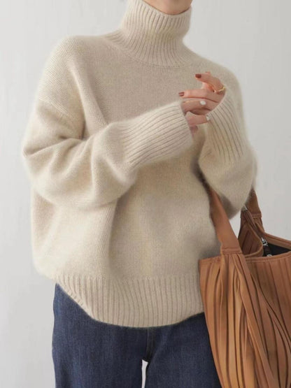 Turtleneck Dropped Shoulder Long Sleeve Sweater-Angel Casuals