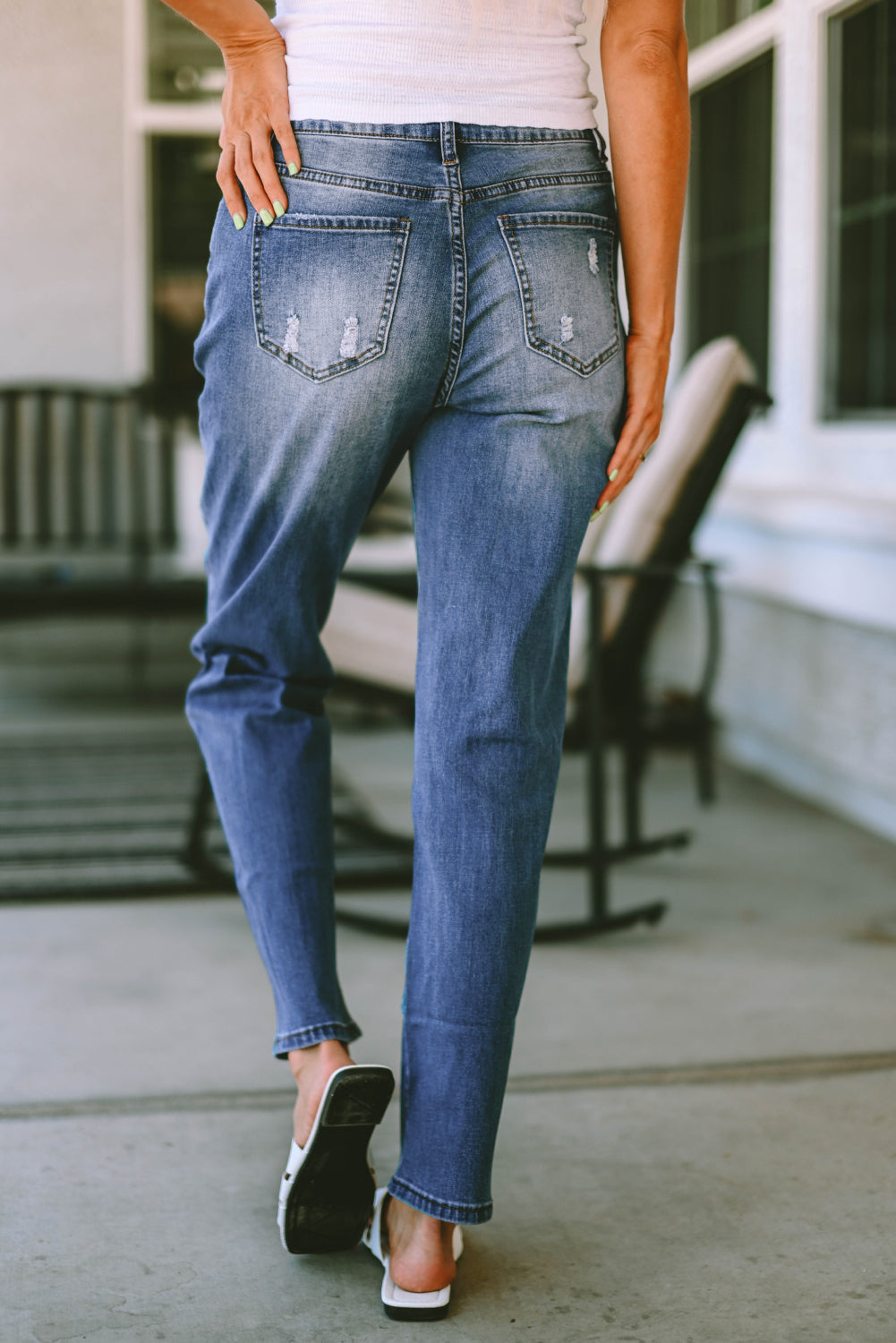 Distressed Straight Jeans with Pockets-Angel Casuals