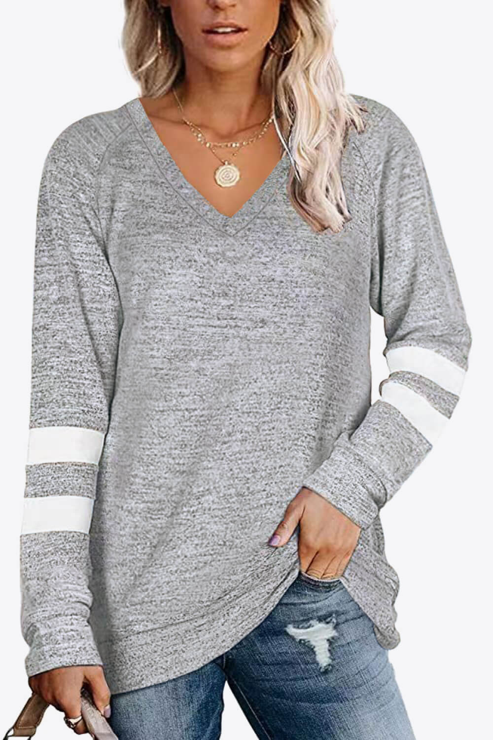 Striped Contrast Raglan Sleeve Top-Angel Casuals