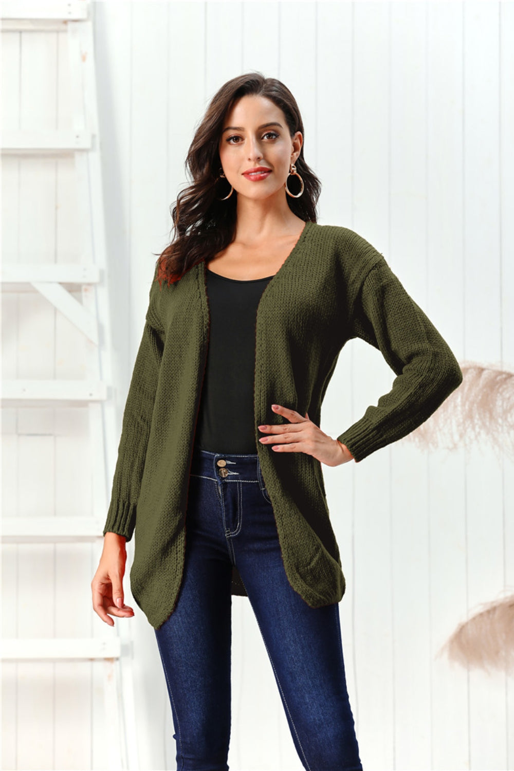 Open Front Long Sleeve Cardigan-Angel Casuals