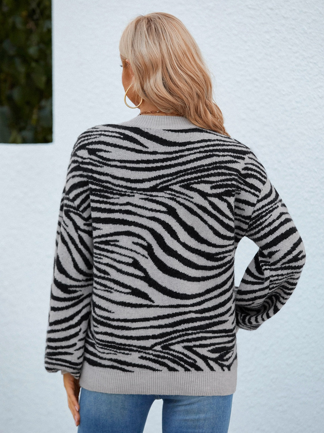 Animal Print Round Neck Dropped Shoulder Sweater-Angel Casuals