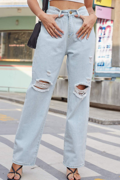 Baeful Distressed Straight Leg Jeans with Pockets-Angel Casuals