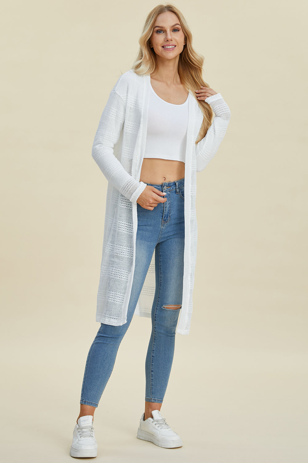 Double Take Full Size Open Front Longline Cardigan-Angel Casuals