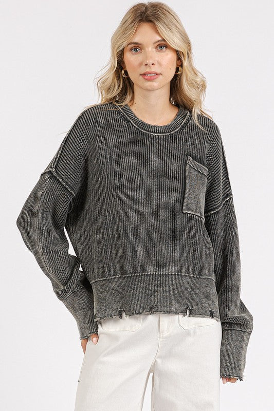 Mittoshop Distressed Hem Round Neck Dropped Shoulder Sweater-Angel Casuals