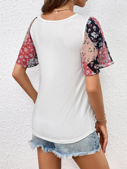 Printed Puff Sleeve Round Neck Tee-Angel Casuals