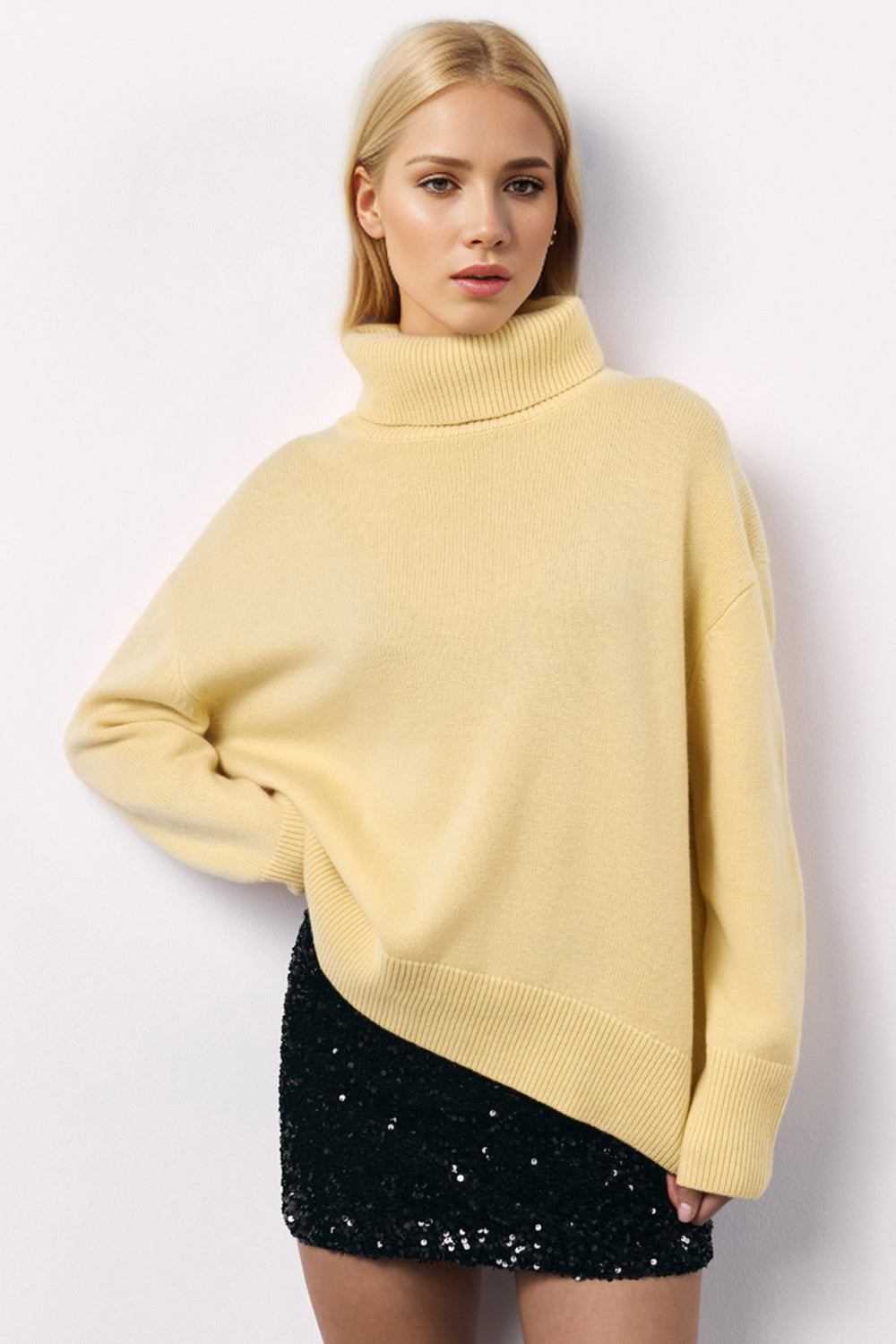 Basic Bae Turtleneck Long Sleeve Dropped Shoulder Sweater-Angel Casuals