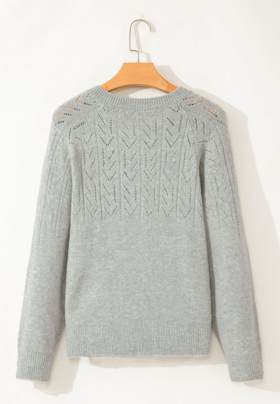 Openwork Button Down Long Sleeve Cardigan-Angel Casuals