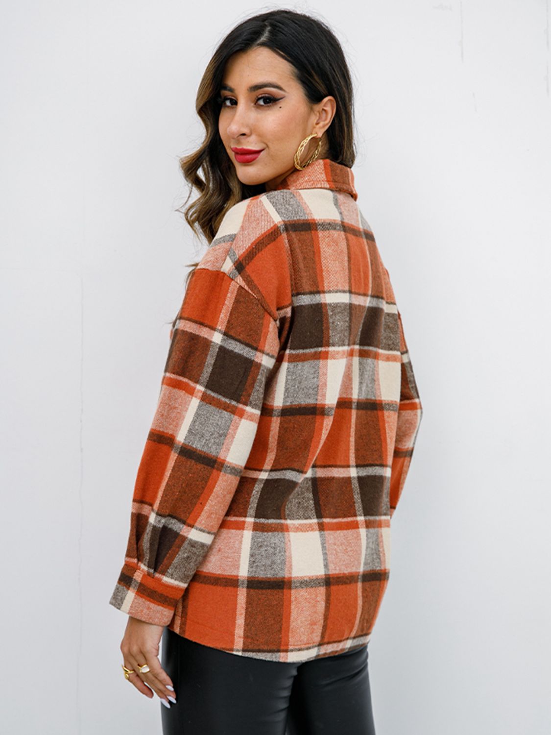 Plaid Button Up Collared Neck Jacket-Angel Casuals