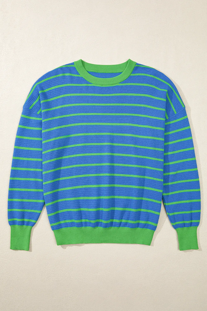 Striped Round Neck Long Sleeve Sweater-Angel Casuals