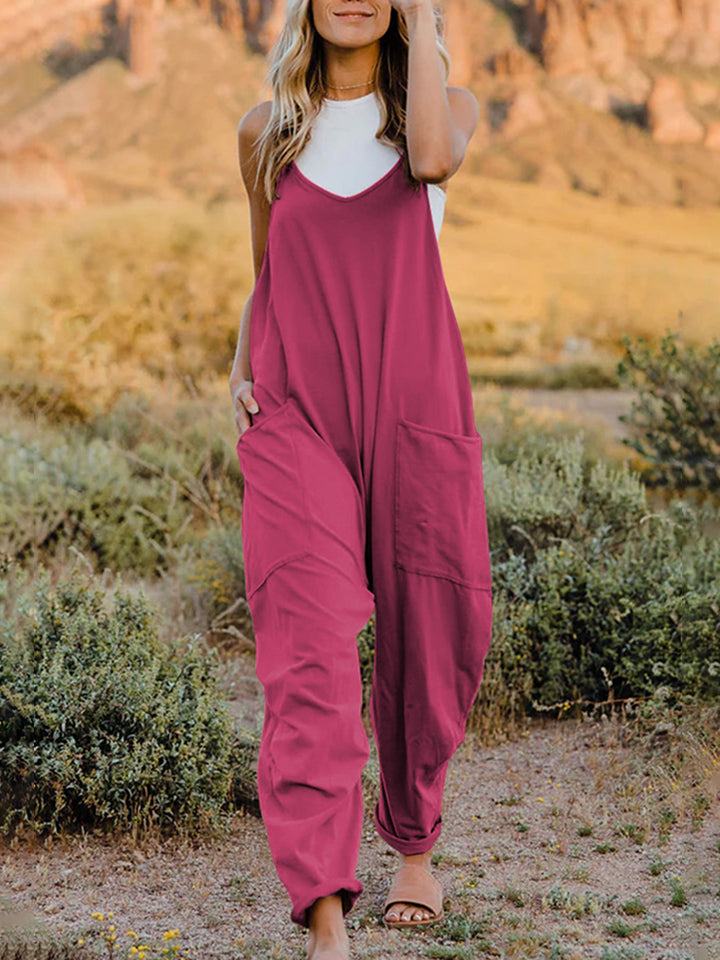 Double Take Full Size Sleeveless V-Neck Pocketed Jumpsuit-Angel Casuals