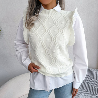 Ruffle Shoulder Ribbed Trim Sweater Vest-Angel Casuals