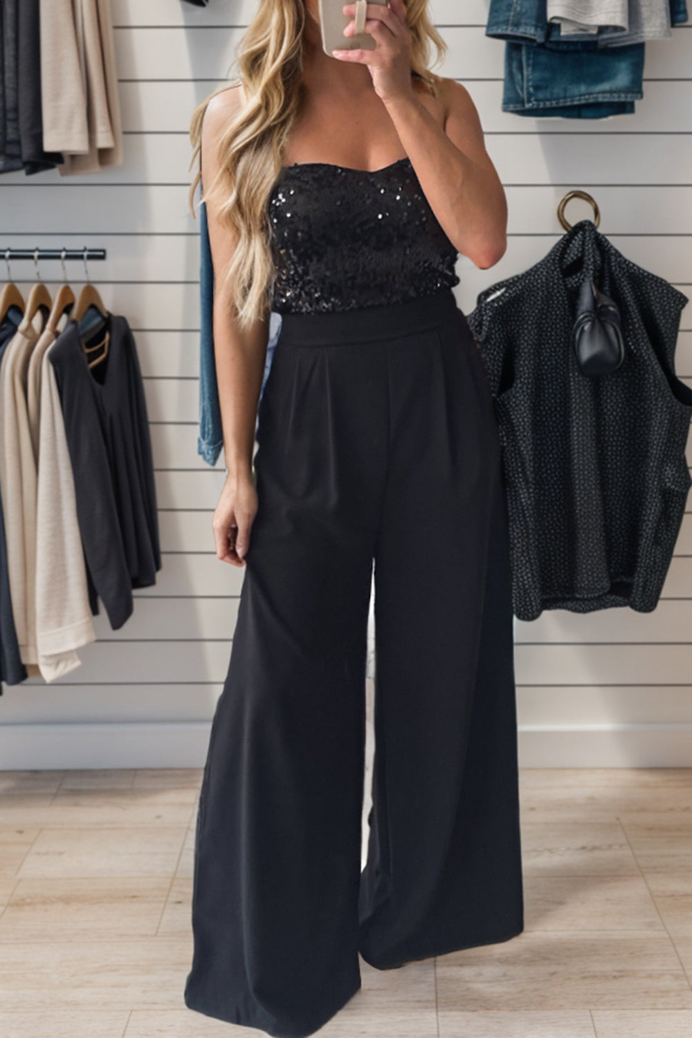 Sequin Tube Wide Leg Jumpsuit-Angel Casuals